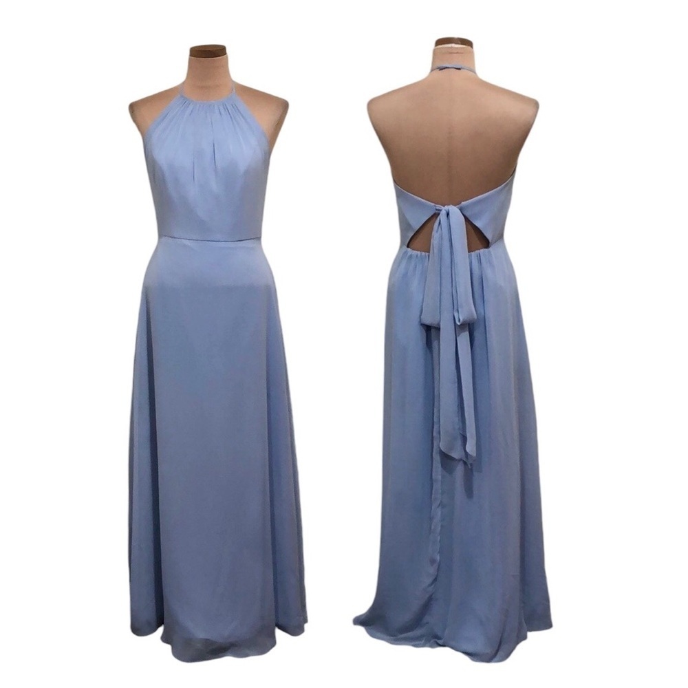 After Six Light Blue Halter Backless Maxi Dress